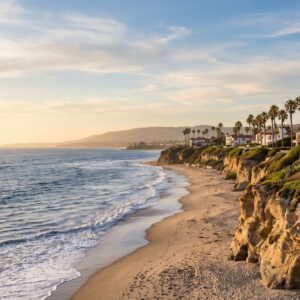 San Clemente California coastline with sandstone bluffs and Pacific swells